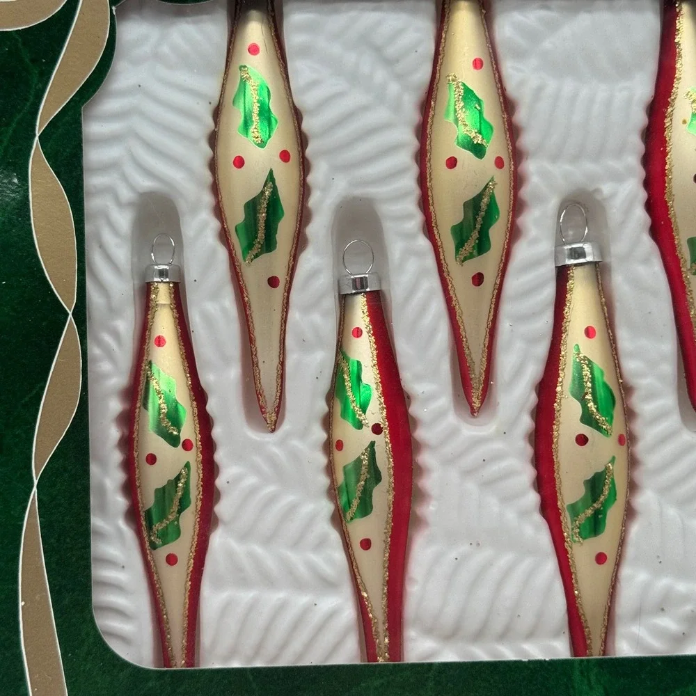 Vintage Bradford Christmas Trimmeries Glass Ornaments Box Set 6 Mini Red 4